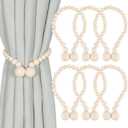 Magnetic Curtain Tiebacks, Curtain Tie Backs for Curtains 6 Pack, Wood Bead Curtain Tiebacks, Curtain Holders for Boho Bedroom Decor, Baby Nursery Decor, Farmhouse Decor