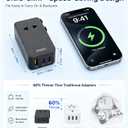 Jasput 25W Universal Travel Adapter, Ultra-Slim Mini Adapter with 2 USB-C & 1 USB-A, Fast Charging for Smartphones, Tablets, and Laptops, Compatible with US, UK, EU, AU, Asia, Perfect for Travel