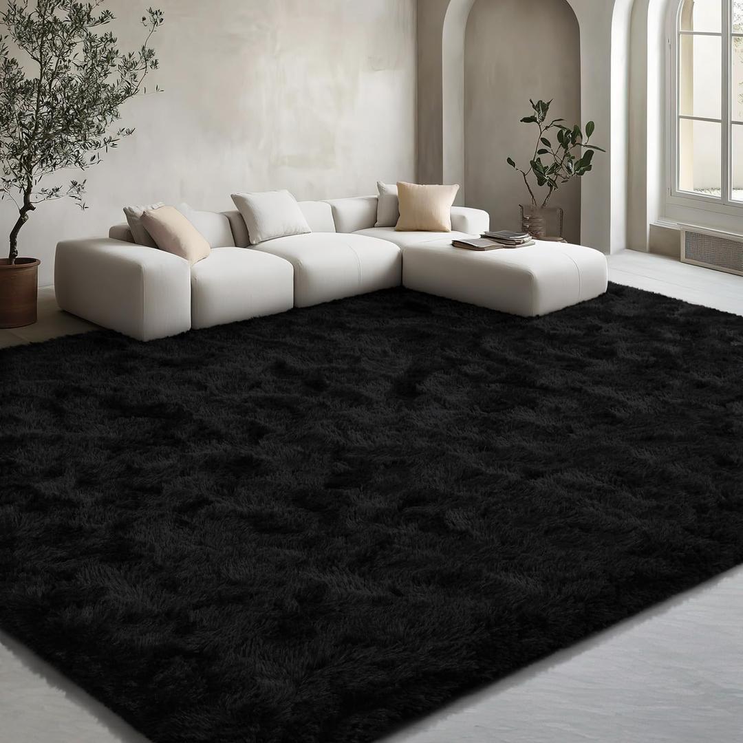 EVOIONOS 5x7 Washable Large Area Rug for Living Room, Fluffy Shag Rug for Bedroom, Ultra Soft Plush Non Slip Carpet for Indoor Floor Bedside Nursery Kids Girls Room Dorm, Home Decor Aesthetic, Black