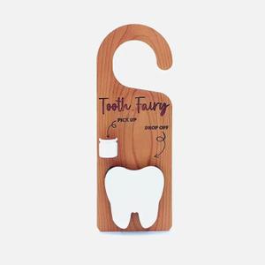 2-in-1 Design Tooth Fairy Tooth Holder Door Hanger with Money SlotIncluding Fairy Coins,Wooden Encourage Gift for Kids Children Boys Girls