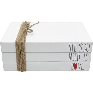 Rae Dunn Faux Decorative Books with Written Messages  White Distressed Wood Decoration for Old Vintage, Antique, Farmhouse, Boho Designer Style