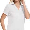 YuKaiChen Women's Polo Shirts Casual Summer Collared Tops Short Sleeve Knit Tops V Neck (XX-Large, White)