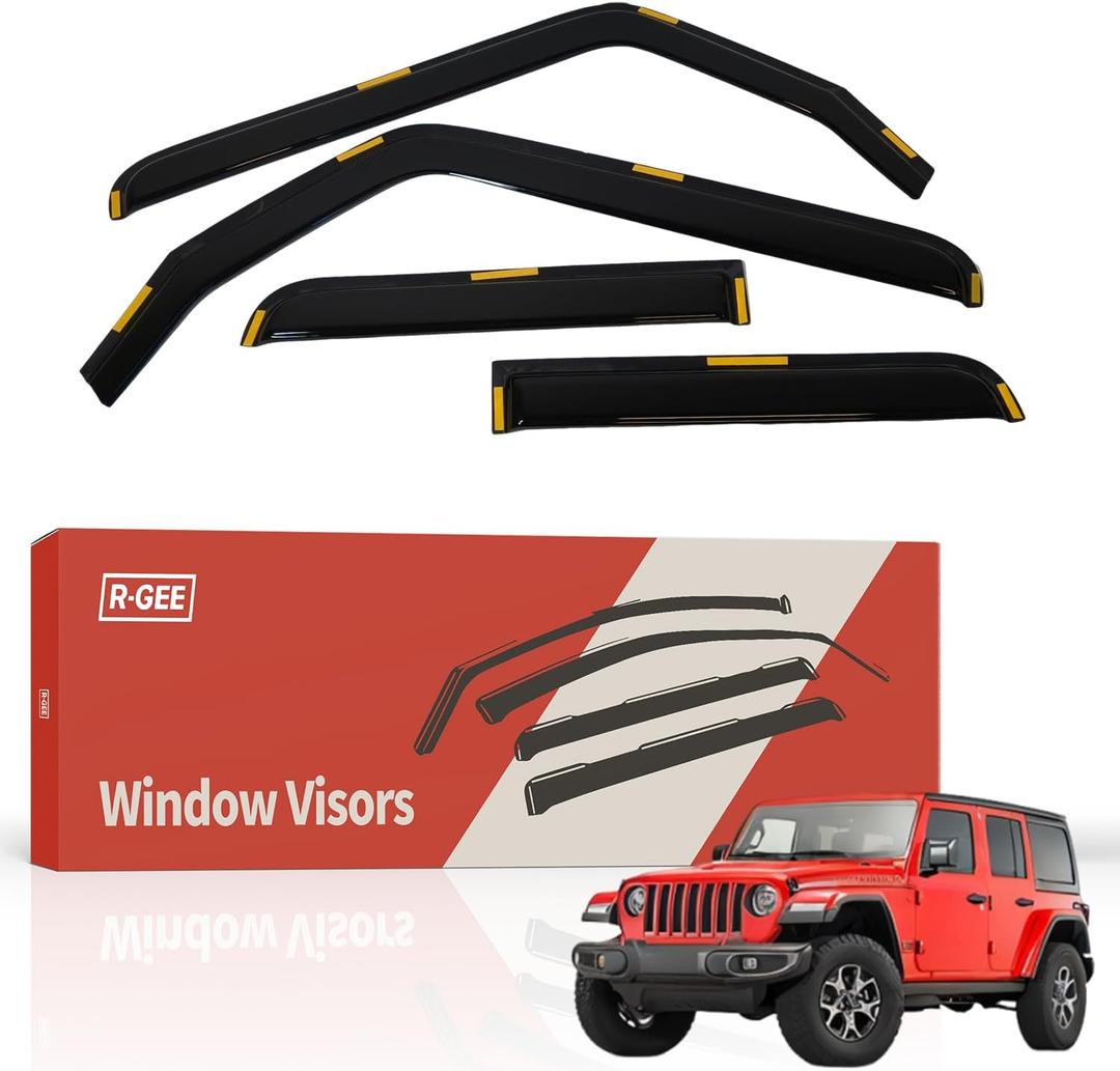 R-GEE in-Channel Window Rain Guards Fit for Jeep Wrangler JL/Jeep Gladiator 2018 2019 2020 2021 2022 2023 2024, Window Vent Wind Deflectors Visors Shades Exterior Car Accessories, 4 Pieces
