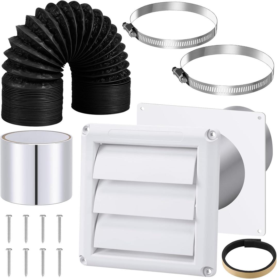 Glooglitter Dryer Vent Kit 4 Inch Dryer Ducting Tube Vent Hose Connector Wall Ducting Kit for Air Circulation (Black)