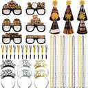 2026 New Years Eve Party Supplies Includes New Year Paper Cone Hats, Tiaras, Eyeglasses, Squawkers Necklaces Noise Makers Accessories for New Years Eve Party Decorations Photo Props Supplies