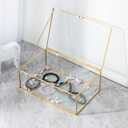 10.8 Glass Jewelry Box Gold Card Box with Hinged Lid, Gold Keepsake Box for Storage Wedding Card, Trinkets, Photo and More, Cute Glass Box for Women and Girl,Vintage