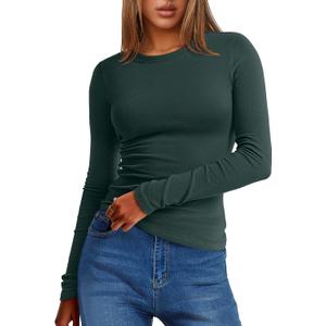 ANRABESS Womens Long Sleeve Thermal Shirts Slim Fit Basic Tee Tops Warm Fleece Undershirts 2025 Fall Winter Layer Outfits (Medium, Deep Green)