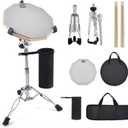 Drum Practice Pad Set, 12 Inch Double Sided Silent Drum Pad with Storage Bag + Adjustable Snare Drum Stand with Carry Bag + 2 Pair Drum Sticks with Drumstick Holder, Fits 10"-14" Drums (Grey)