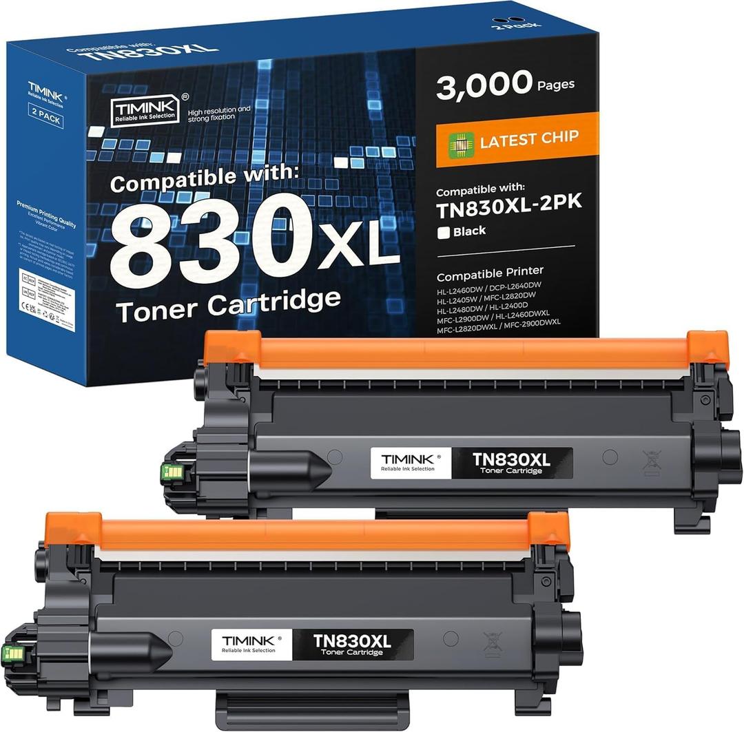 TN830XL Toner Cartridges Replacement for Brother TN830XL TN830 TN830 XL Toner Work for Brother HL-L2460DW DCP-L2640DW HL-L2480DW HL-L2400D HL-L2405W MFC-L2820DW Printer 2PK (High Yield)