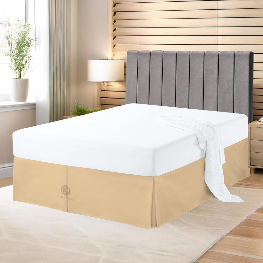 Premium King Size Bedskirt 100% Cotton Blend Taupe Bed Skirt King Size 18" Drop Length, Tailored Fit, Elegant Pleated Style - Taupe