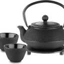 Velaze Cast Iron Teapot Set,Japanese Teapot Heat Preservation with Trivet,Stainless Steel Infuser and 2 Cups,Durable Cast Iron with a Fully Enameled Interior,Beautiful Hammered Design,700ML/23oz