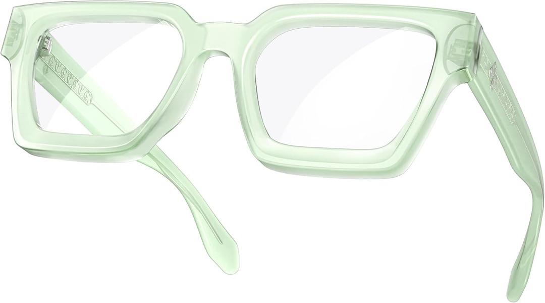 VISOONE Enhanced Version Rectangle Chic Preppy Look Blue Light Blocking Glasses for Women Men RIVER-LIGHTER (Mint Coctail Green)