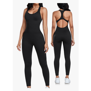Womens Workout Jumpsuits Seamless Yoga Gym Bodycon Rompers Sexy Racerback Tummy Control Padded Bra Unitard, Size XL