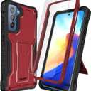 DUOPAL for Samsung Galaxy S21 FE 5G Case, Military Grade Protection Shockproof Case with Tempered Glass HD Screen Protector and Kickstand Compatible with Samsung S21 FE Phone 6.4 5G Inch (Red)