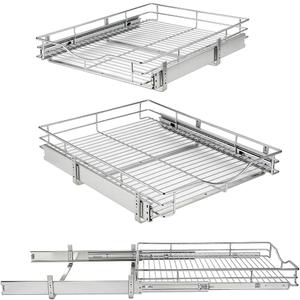 DINDON 1 Tier Pull Out Cabinet Organizer (17" W x 21" D) Heavy-Duty Metal Sliding Drawer Shelf, Slide Out Wire Basket for Kitchen Cabinets, Pantry, Bathroom, Chrome Finish