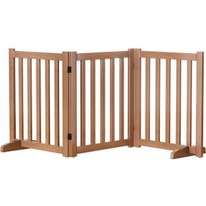 Wooden Freestanding Foldable Dog Gate, 24 Inch Height 3 Panel Pet Gate No Drill for Doorways Stairs, Fully Assembled Indoor Puppy Fence (Brown, 60" W x 24" H)
