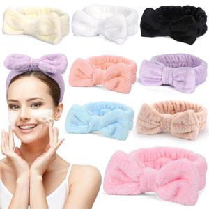 UMIKU 8 Pack Facial Headbands for Women - Soft Coral Fleece Cosmetic and Skincare Head Wraps for Makeup, Hair Care, Face Washing and Spa Gifts (Black, khaki, beige, white, light blue, light purple, ivory pink, light pink)