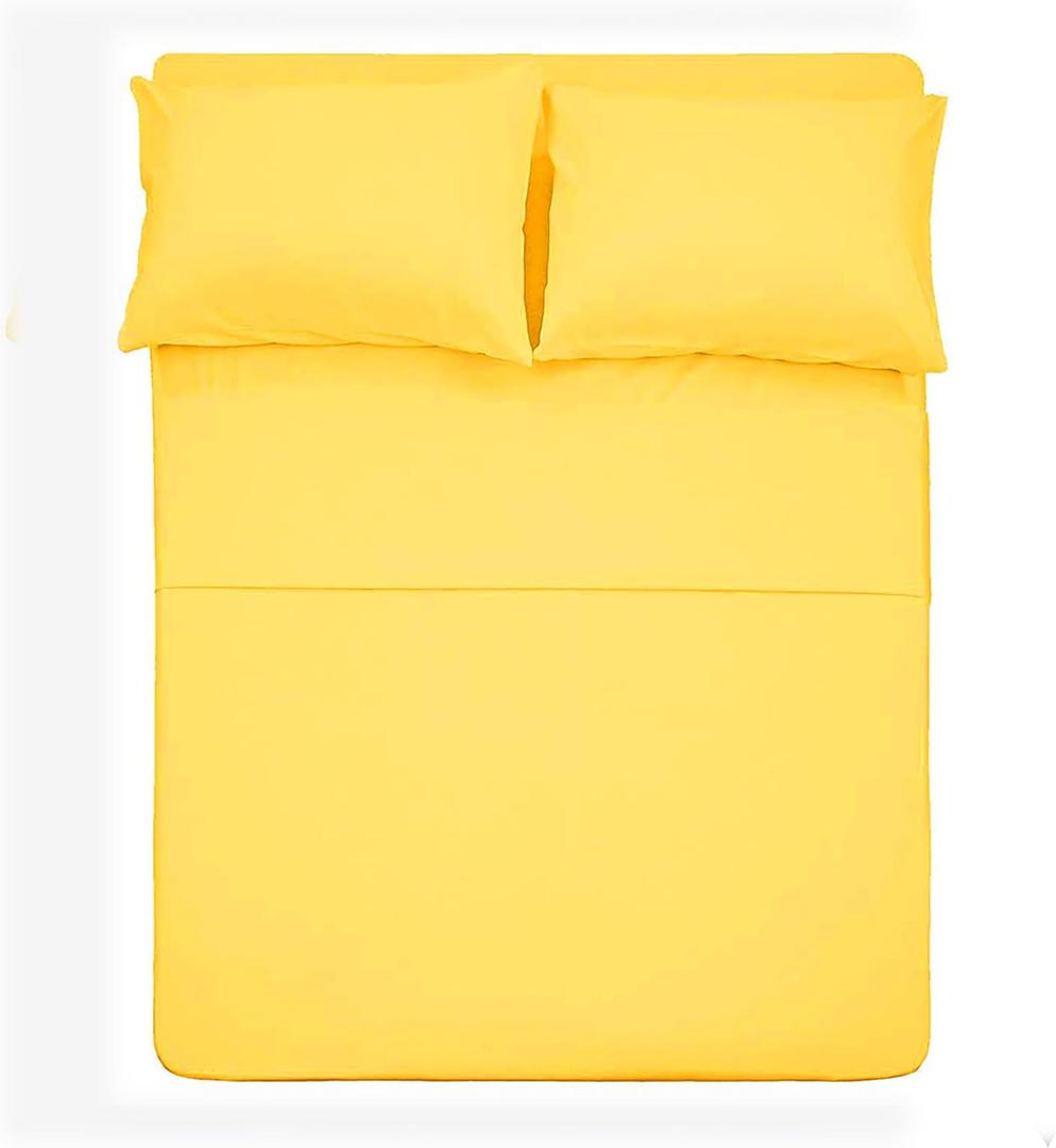 Best Season Cotton Queen Size Bed Sheets Set (Yellow Color) 4 Piece - 100% Cotton Sheet Sets with Envelope Pillow case Deep Pocket, Breathable, Durable & Easy to Clean