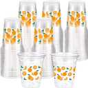 Funnymoom 60 Pcs Little Cutie Disposable Plastic Cups 16 oz Orange Floral Pattern Cold Beverage Drinking Cup Bulk Fruit Theme Cup for Baby Shower Wedding Birthday Holiday Party Supplies