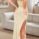 Women's Spaghetti Strap Maxi Dress Sexy Lace Split Side Long Cami Dresses (Large)