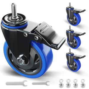 4" Caster Wheels Heavy Duty 2200Lbs 3/8 Threaded Stem Casters Set of 4 | 3/8"-16 x 1,Polyurethane (PU), 360 Degree No Noise Wheels for Furniture, Cart, Tool Box, Workbench, Wire Shelving