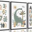 ZLXARTLA Dinosaur Alphabet Numbers Canvas Wall Art Kids Reading Room Wall Decor Pictures Nursery Prints Game Room Painting Artwork for Kids Room Playroom Classroom Reading Nook 16x24in