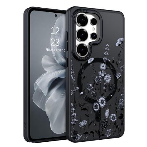 DOMAVER for Samsung Galaxy S26 Ultra Case, Magnetic Phone Case for Samsung S26 Ultra [Compatible with MagSafe] Slim Fit Flowers Floral Design Shockproof Protective Bumper Women Girls Cover- Black