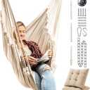 Hanging Hammock Chair Swing – Hanging Chair Outdoor & Indoor - Hammock Swing Chair – Quick & Easy Setup with Hardware Kit – Durable & Spacious Full Body Support with 2 Plush Cushions – Holds 440 Lbs