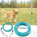 LUFFWELL 100FT Dog Runner for Yard with 15FT Tie Out Cable - Heavy Duty Trolley System for Large Dogs Up to 250LBS, Backyard/Park/Camping Use (Ice Blue, 100FT+15FT)