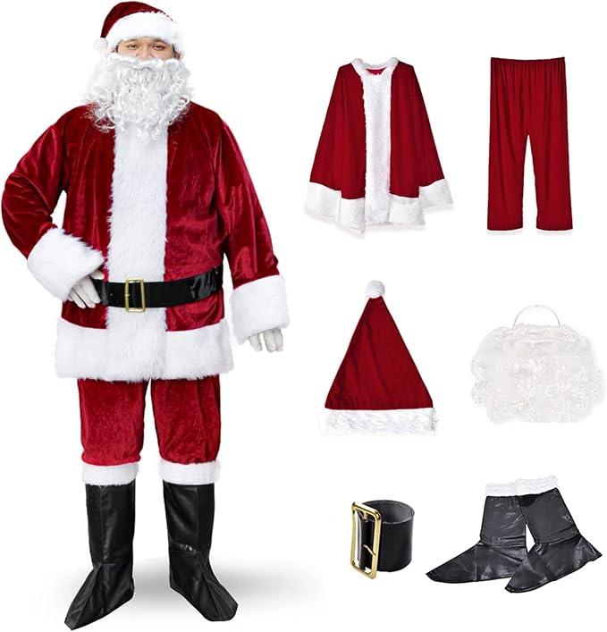 UDYR Christmas Santa Claus Suit, kids Santa Costume Beard, Xmas Classic Flannel Cosplay Clothes, 11-12 Years