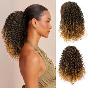 Ponytail For Black Women Drawstring Ponytail Curly Hair Short Ponytail Extension Pony tails Drawstring Hair Pieces Human Hair Feeling For Daily Use (T27) (Medium)