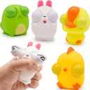 4 Pack Easter Squeeze Out Eyes Toys, Bunny Chick Duck Frog Squeeze Toys for Kids Girls Boys Easter Basket Stuffers Essentials Egg Fillers Party Favors Gifts