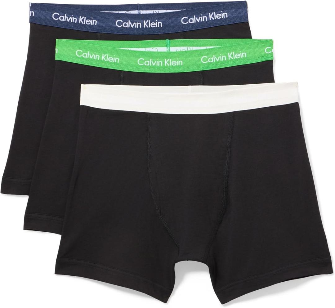 Calvin Klein Men's Cotton Stretch 3-Pack Boxer Brief (Large, Black Bodies W/ Blue Shadow, Supreme Green, Chalk Wbs)