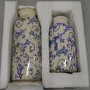 VICTOR & TERESA Blue and White Ceramic Vases Home Decor, Farmhouse Vase for Flowers, Flower Vase Set of 2, Rustic Decorative Vases for Pampas Grass, Table, Living Room, Shelf, Centerpieces, 8 inch