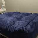 HIGOGOGO Square Stuffed Pouf Ottoman, Corduroy Poufs with Foam Chunk Filling, Furry and Fluffy Pouf Foot Stool Storage Ottoman, 25.6 X 25.6 Floor Poufs Foot Rest for Living Room, Navy