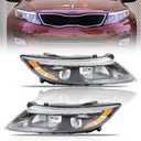 Upgraded Halogen Headlights Assembly for 2014 2015 Optima, [LED Daytime Running Light] Passenger & Driver Side Headlamp with Bulbs Clear Lens Black Housing Amber Reflector, 1 Pair