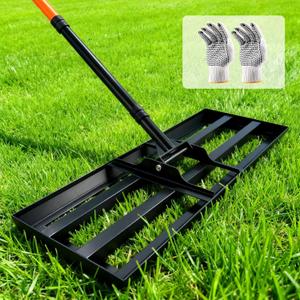 Lawn Leveling Rake 30"x10", Heavy Duty Lawn Leveler Tool with 78" Adjustable Handle, Curved Edge & Anti-Fracture Connectors, Level Soil, Sand, Dirt for Backyard, Garden, Golf Course, Farm