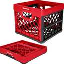 CleverMade Collapsible Milk Crate 25L (6.6 Gal), 50 lb Capacity Heavy Duty Folding Crate  Stackable Storage Crates with File Rails, Plastic Collapsible Crates - Red (1 Pack)