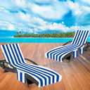 Lounge Chair Towel Cover, Beach Chair Covers (Pack of 2), Chaise Lounge Cover with 3 Pockets for Pool Beach Garden Courtyard Outdoor Trips, 85 x30 in, Striped Dark Blue