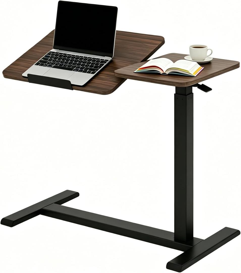 KEIKI Height Adjustable Rolling Laptop Desk, Portable Mobile Standing Workstation with Tiltable Top, Brown