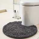 Puniamol Soft Shaggy Round Toilet Rug U Shaped for Bathroom, Excellent Absorbent Contour Toilet Mat Machine Washable, Non-Slip Microfiber Chenille Bathroom Rugs 24" Dark Grey