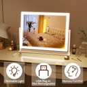 ROLOVE Lighted Makeup Mirror 16.3"x12.6", Hollywood Vanity Mirror with 10X Magnifier, 3 Color LED Lighting Modes, Smart Touch Control & 360 Rotation, Tabletop Makeup Mirror (White, Gift Ready)