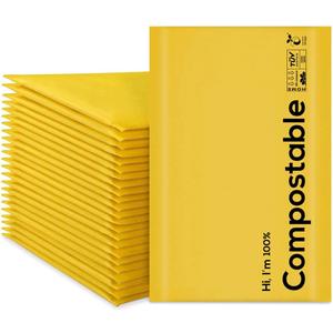 10.5x16 100% Biodegradable Bubble Mailers,25 Count #5 Compostable Padded Packaging Wrap Envelopes Pouches Eco Friendly Self Seal Bags