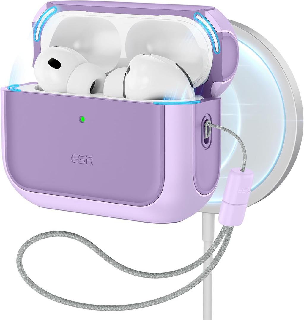 ESR for AirPods Pro 3 Case, Compatible with AirPods Pro 3rd Generation Case (2025), Compatible with MagSafe, Full Drop Protection Cover with Lanyard, Purple