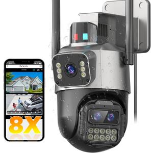PTZ Security Camera Outdoor, Dual Lens 8X Digital Zoom Outside Cameras for Home Security with Cord, IP66 Waterproof, AI Tracking, Light Alarm, Color Night, 2-Way Talk, 24/7 Record,SD/Cloud PTZ Security Camera Outdoor, Dual Lens 8X Digital Zoom Outside Cameras for Home Security with Cord, IP66 Waterproof, AI Tracking, Light Alarm, Color Night, 2-Way Talk, 24/7 Record,SD/Cloud