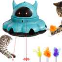 MIKK Cat Laser Toy Cat Feather Toys 2-in-1 Interactive for Indoor Cats Automatic with Remote Control Moving Ambush USB-C Rechargeable Electronic Kitten Toy for Indoor Exercise (Blue)