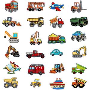 24 Pcs Car Patches Iron on, Train Iron on Patch Vehicles Theme, Embroidered Appliques for Clothes Repair, DIY Crafts, School Uniforms & Denim Jackets