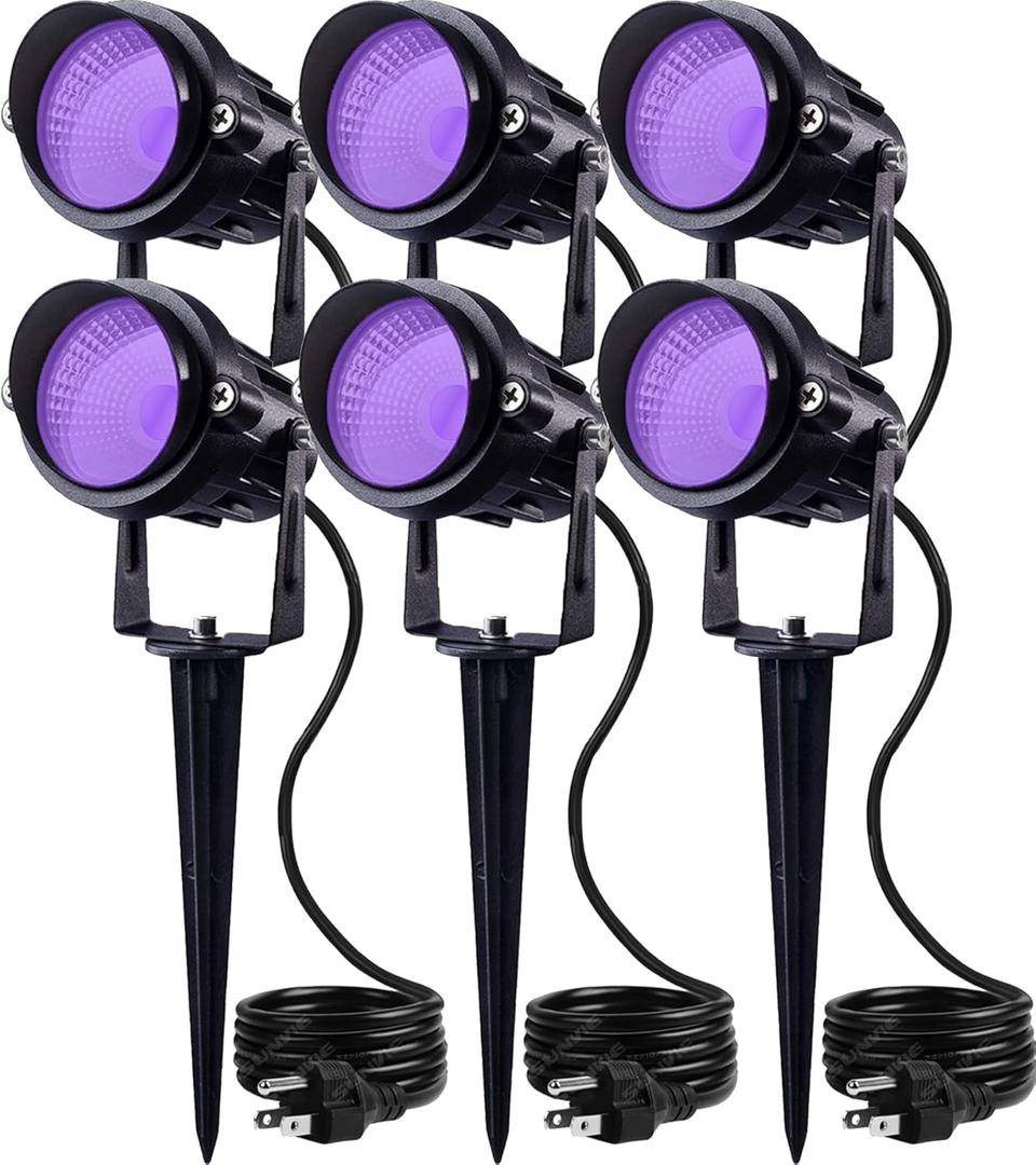 SUNVIE 6 Pack Halloween LED Black Lights12W Black Light Spotlight Outdoor 120V Outdoor Blacklight Spotlight Waterproof Halloween Blacklight Spot Light for Glow Party Body Paint