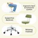FIRAVOE Height Adjustable Stool 19.5"-26.6", Rolling Chair with Back and Footrest, Green Esthetician Stool Ergonomic (Green)