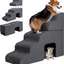 Dog Stairs for High Beds with Tunnel, 5-Step Dog Steps for Small Dogs and Cats, Foldable Pet Stairs for High Bed Climbing, Non-Slip Balanced Pet Step Indoor, Dark Grey